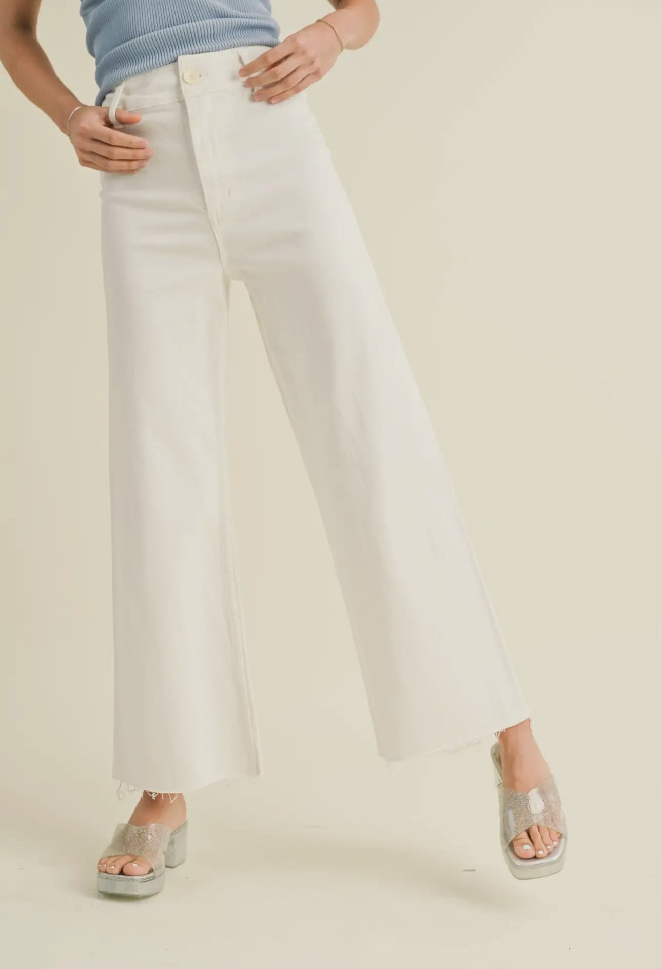 Cream Wide Leg Denim Pant. - harris boulevard