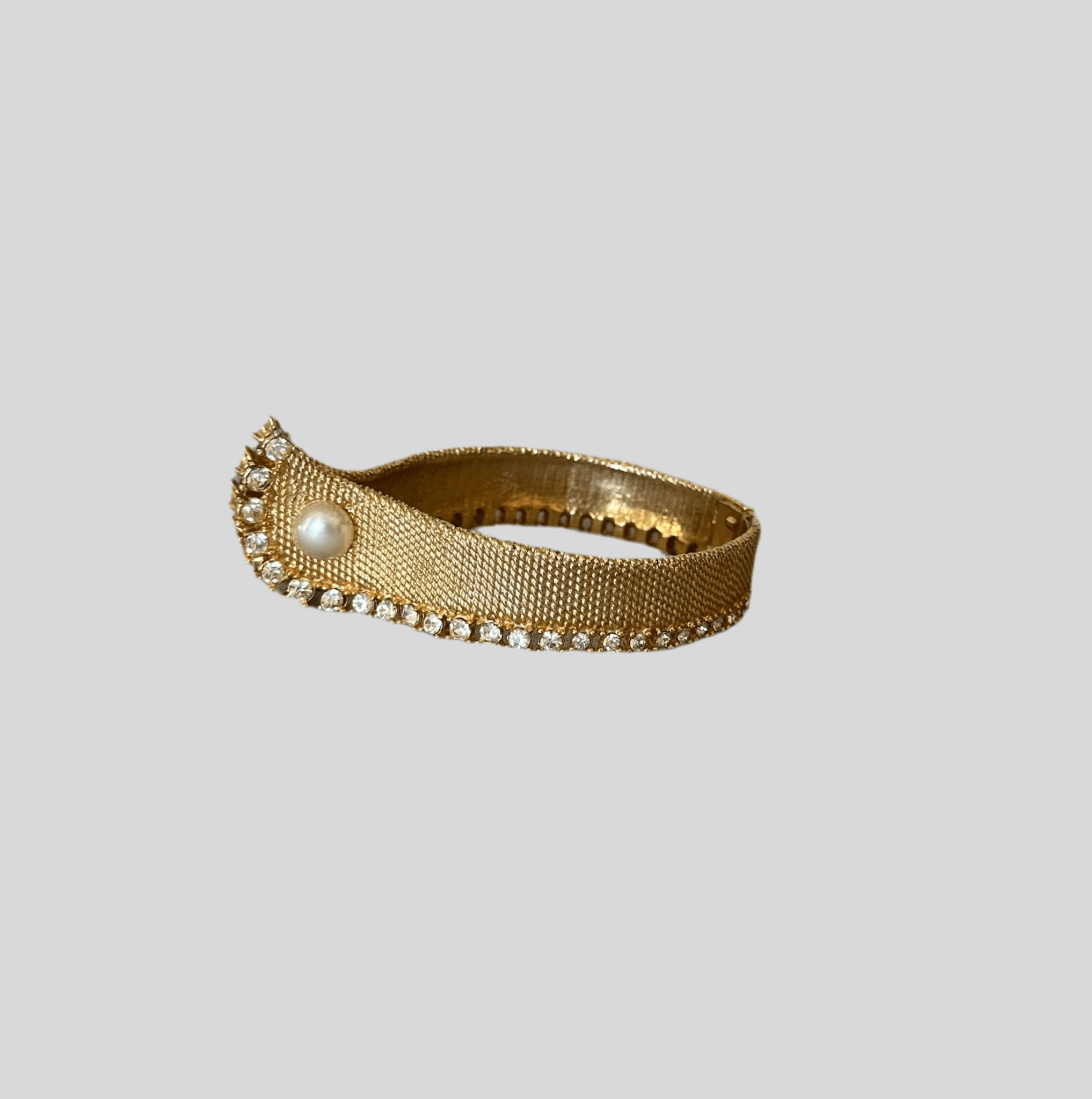 Vintage Marvella Gold Tone with Diamante and Pearl Faux Cuff Circa 1960s - harris boulevard