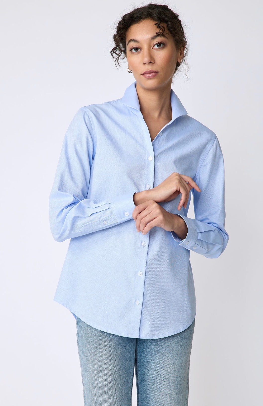 Ginna Box Pleat Shirt - Blue Pinpoint Oxford