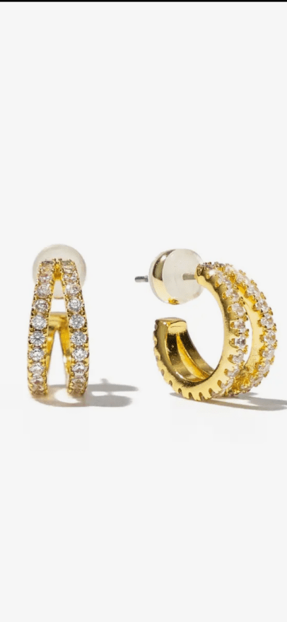 18k Gold Pave Shine Double Hoops - harris boulevard
