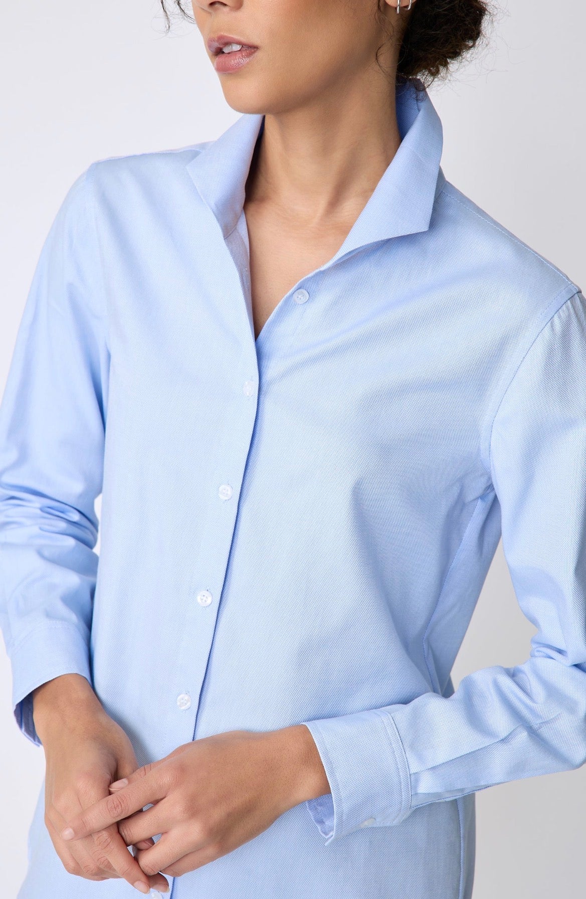 Ginna Box Pleat Shirt - Blue Pinpoint Oxford