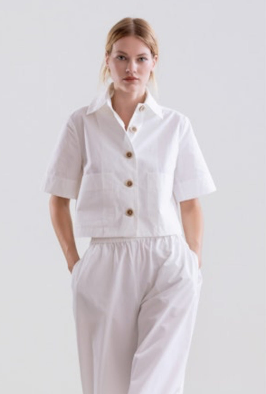 White Button Front Spring Top