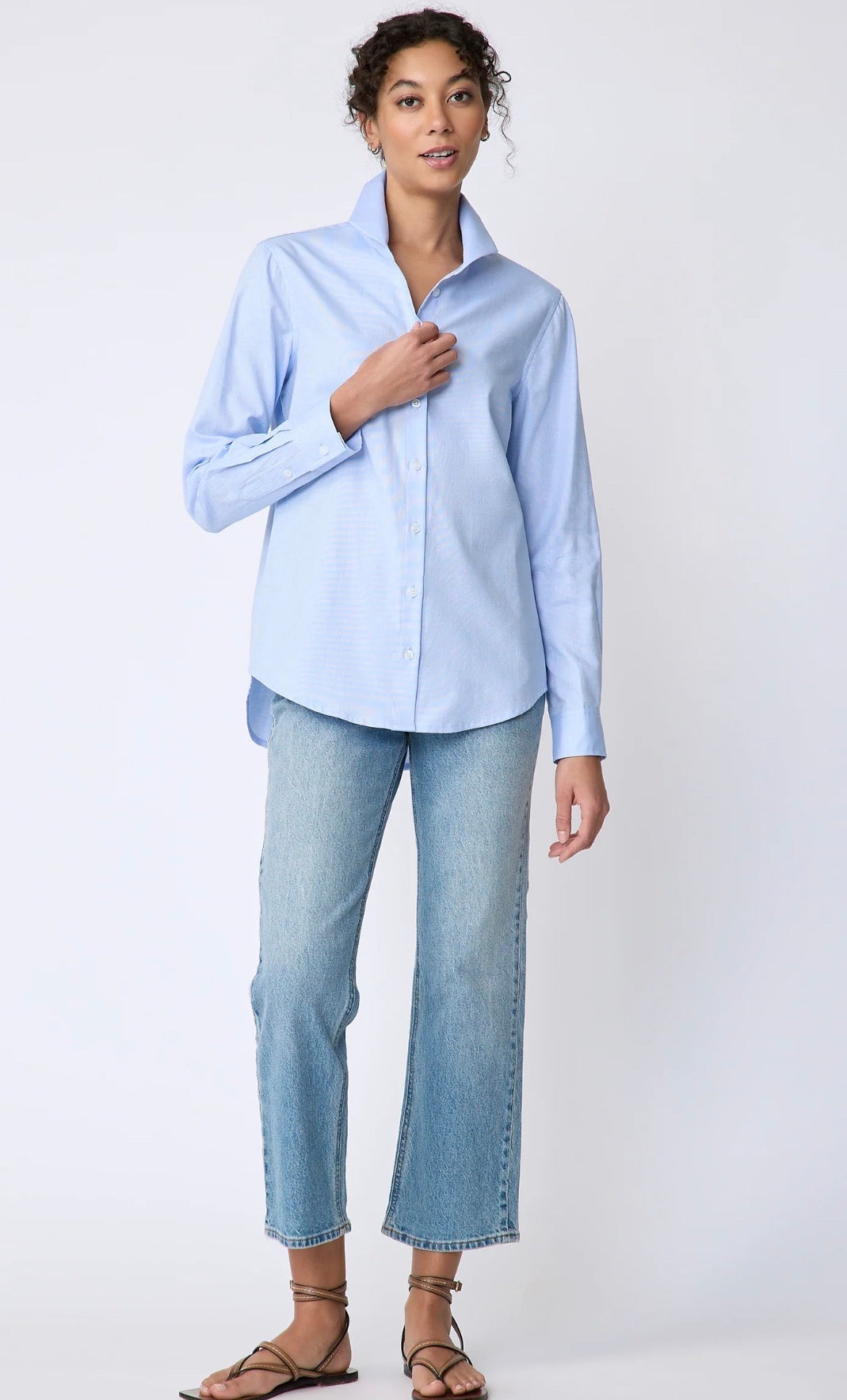 Ginna Box Pleat Shirt - Blue Pinpoint Oxford