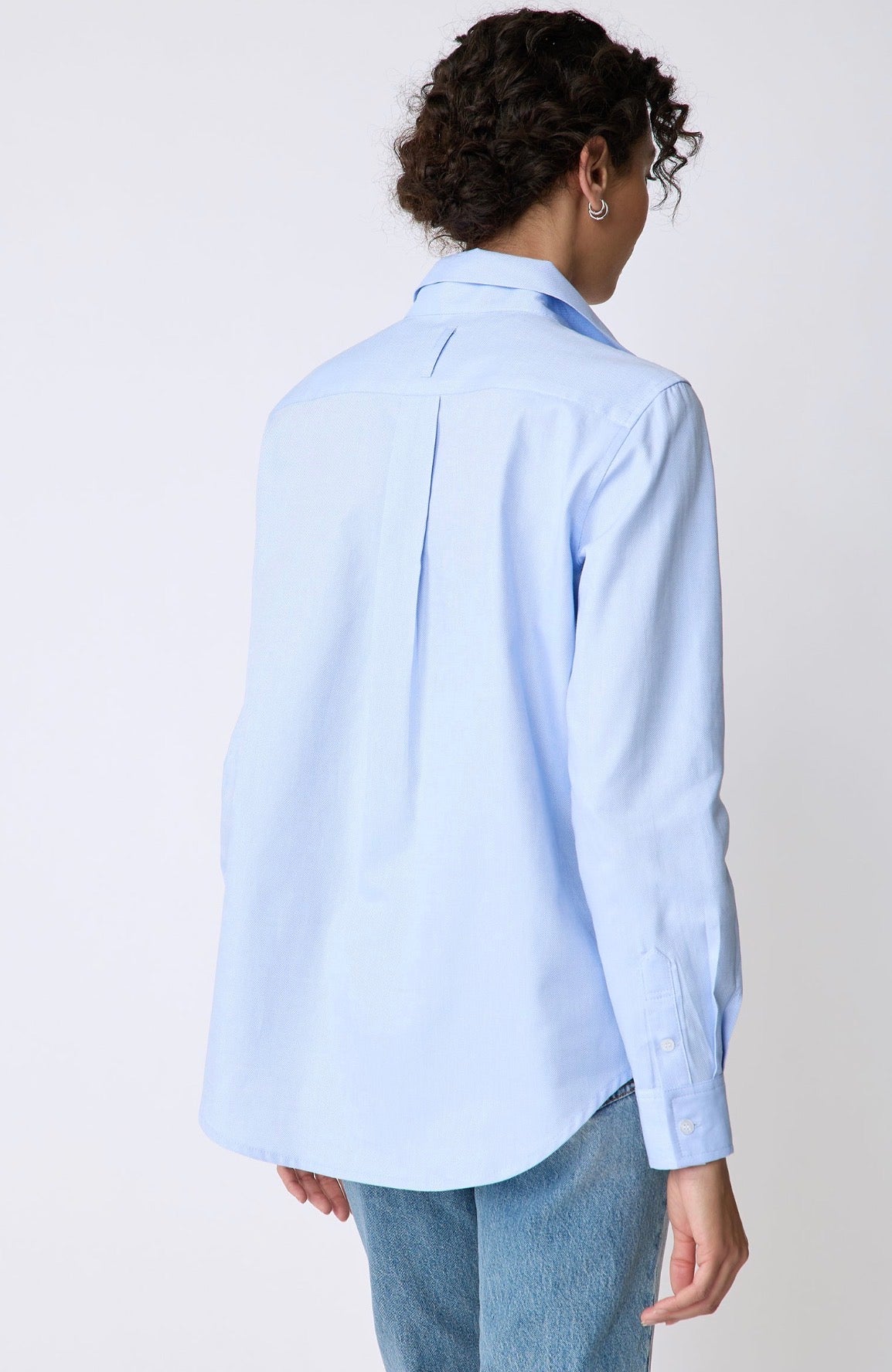 Ginna Box Pleat Shirt - Blue Pinpoint Oxford