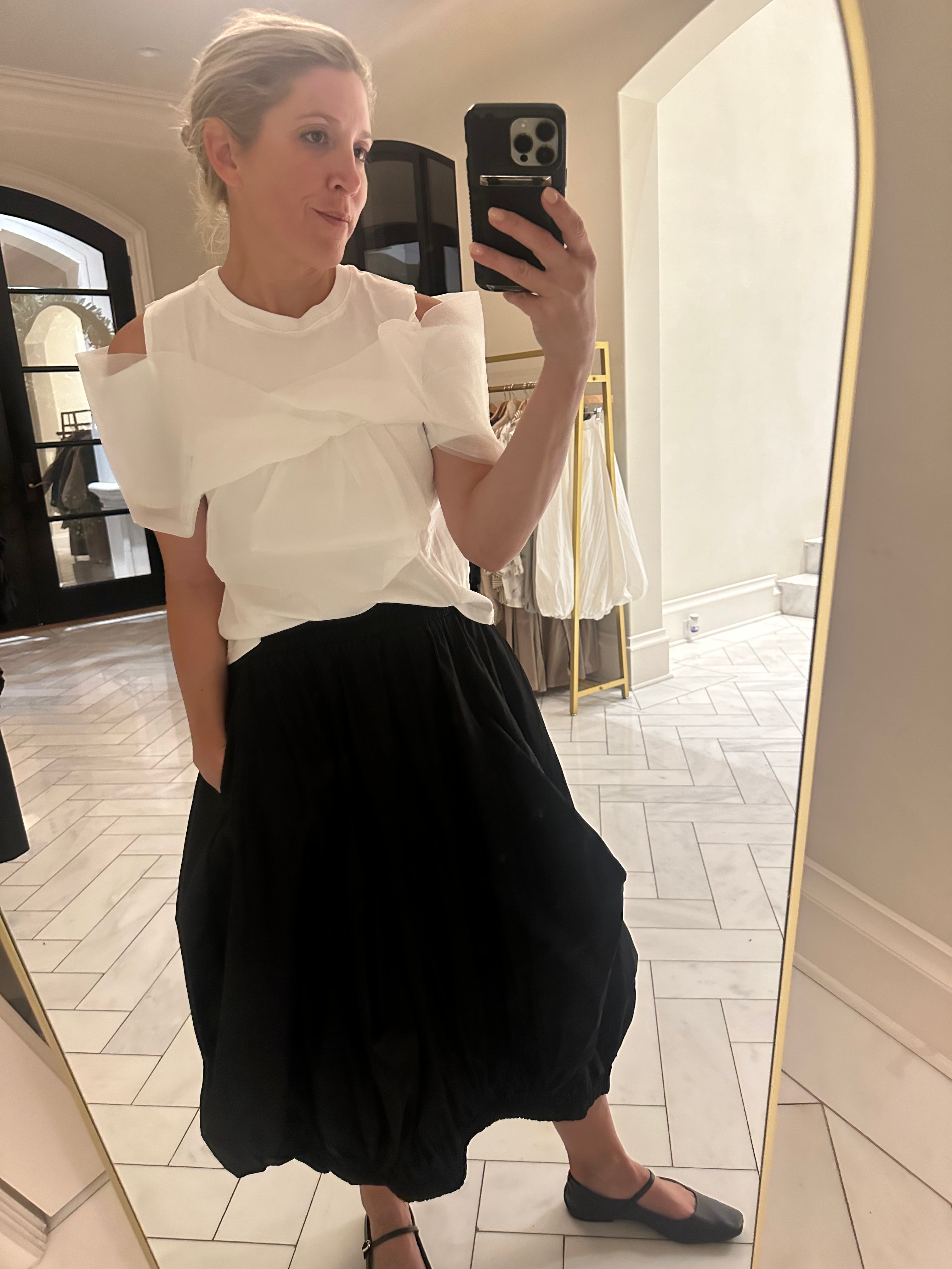 Tulle Trim Cold Shoulder Tee