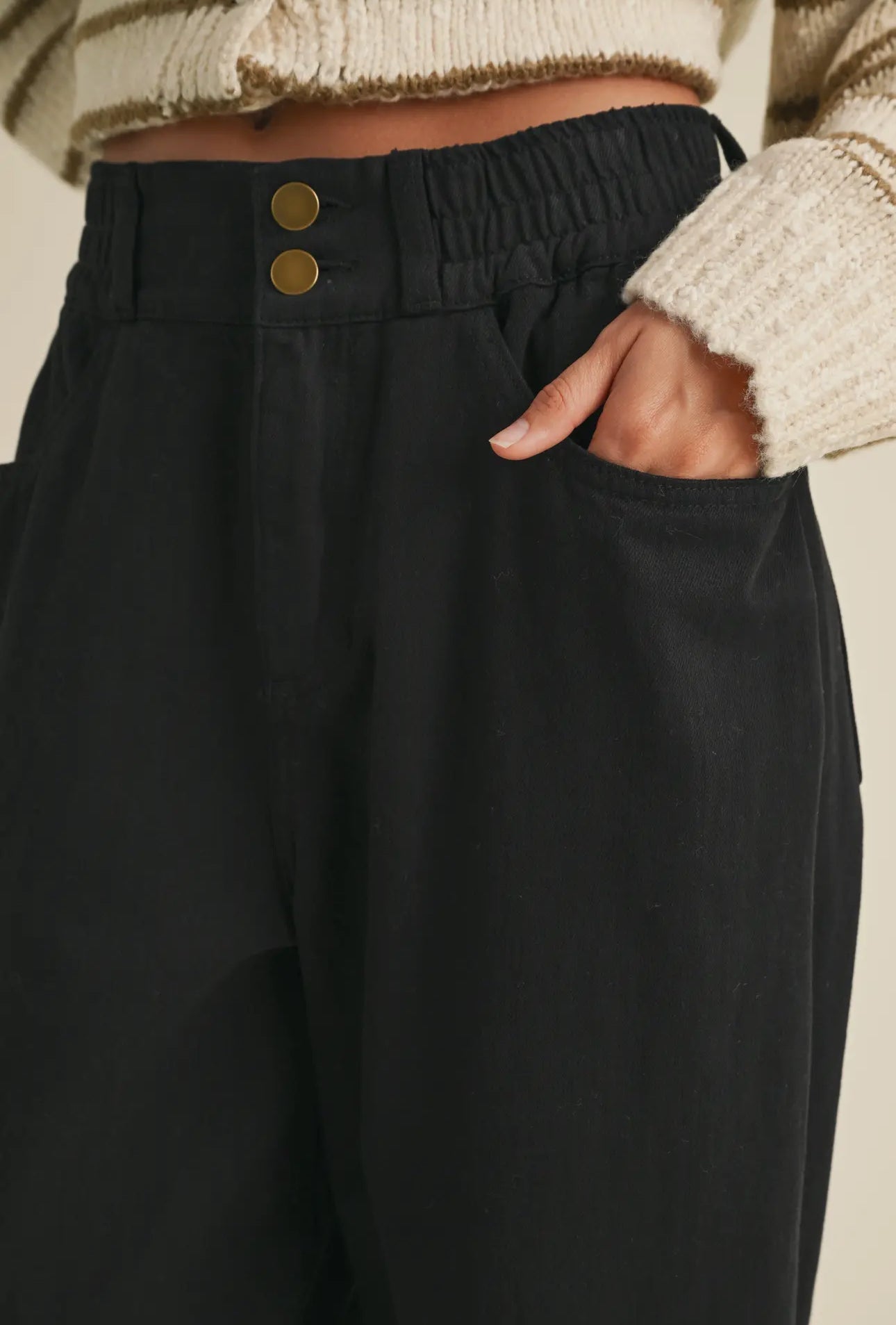 Black Cotton Barrel Pants - harris boulevard