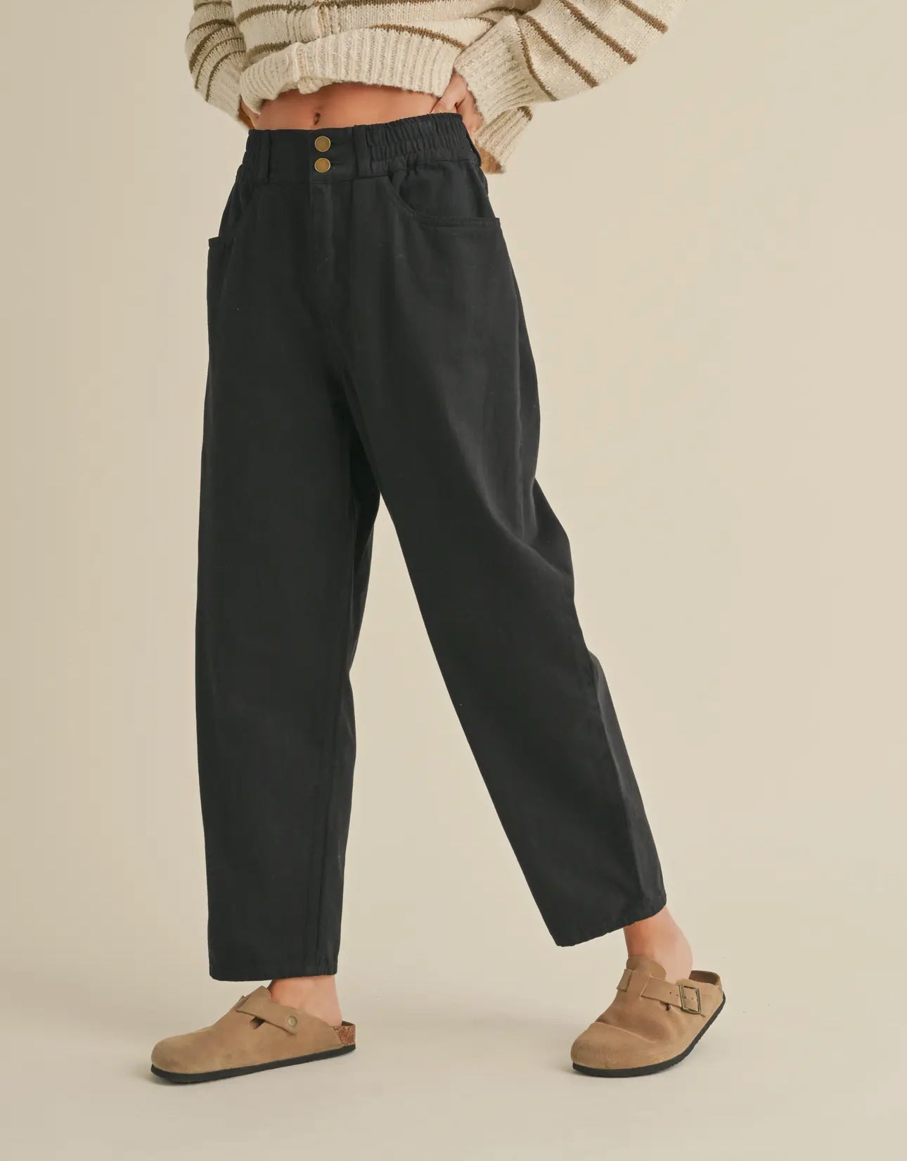 Black Cotton Barrel Pants - harris boulevard