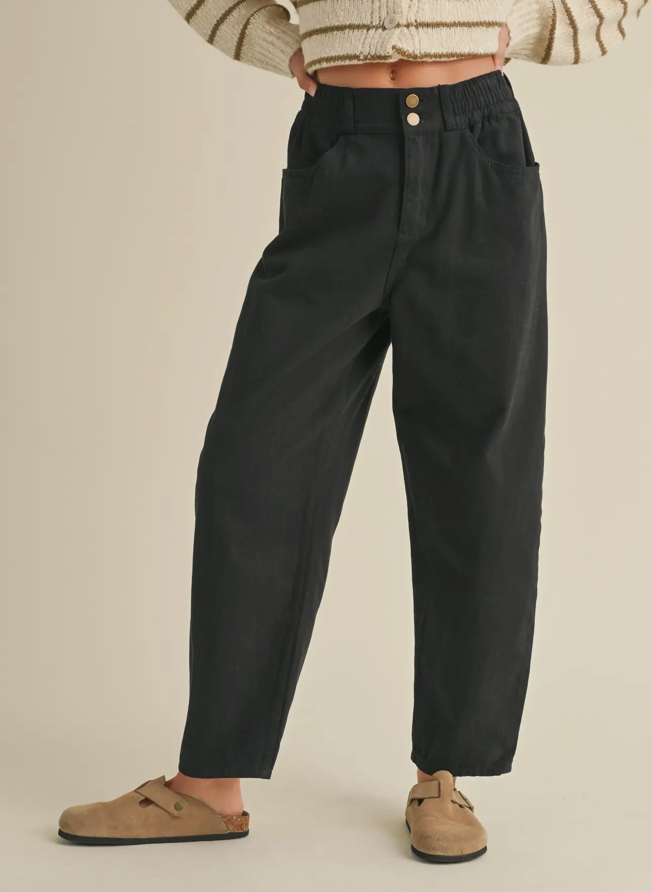 Black Cotton Barrel Pants - harris boulevard