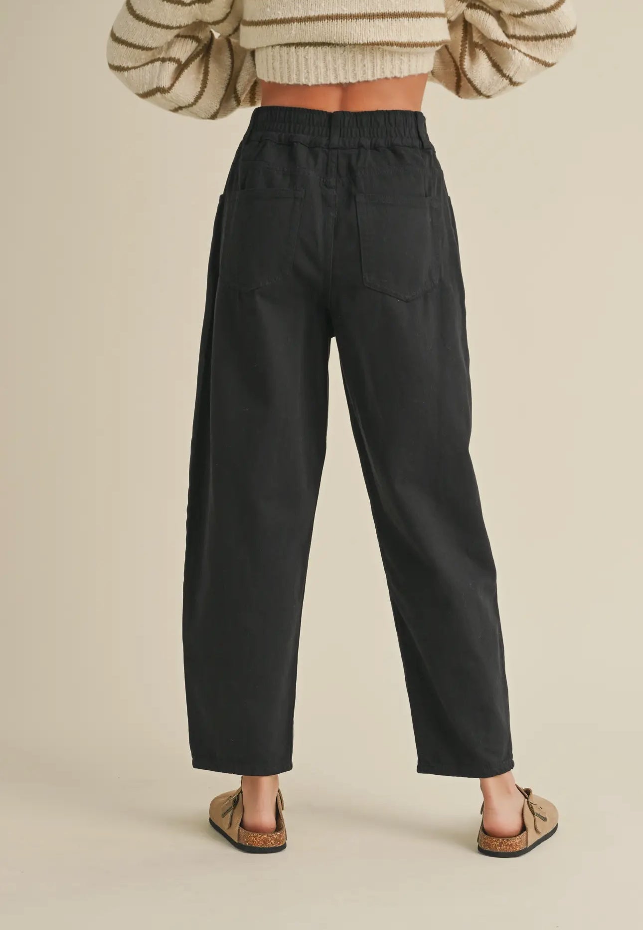 Black Cotton Barrel Pants - harris boulevard