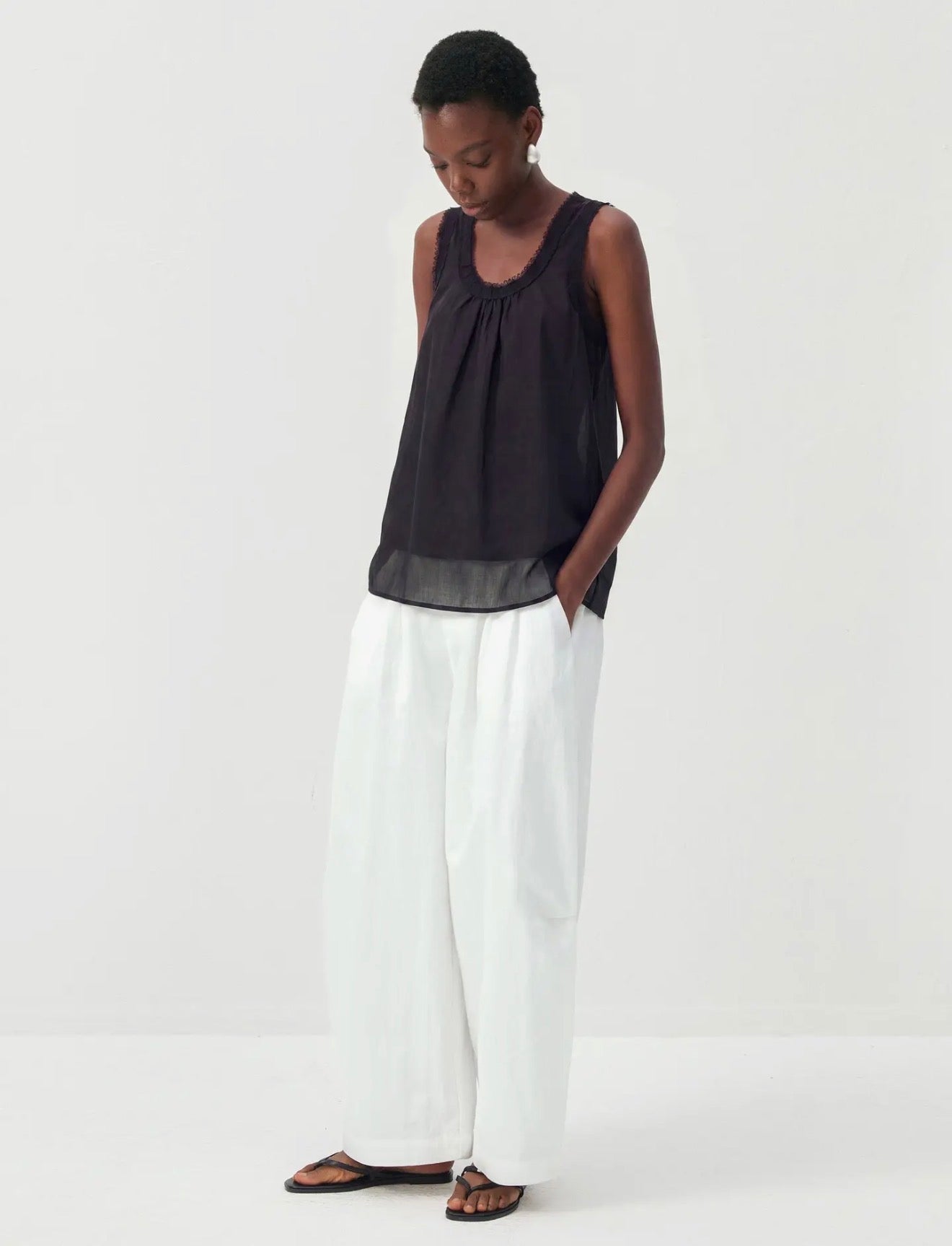 Black Lace Trim Sleeveless Top - harris boulevard