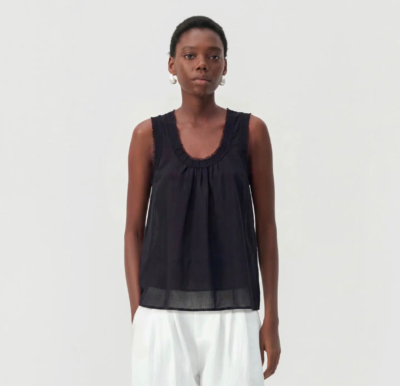 Black Lace Trim Sleeveless Top - harris boulevard