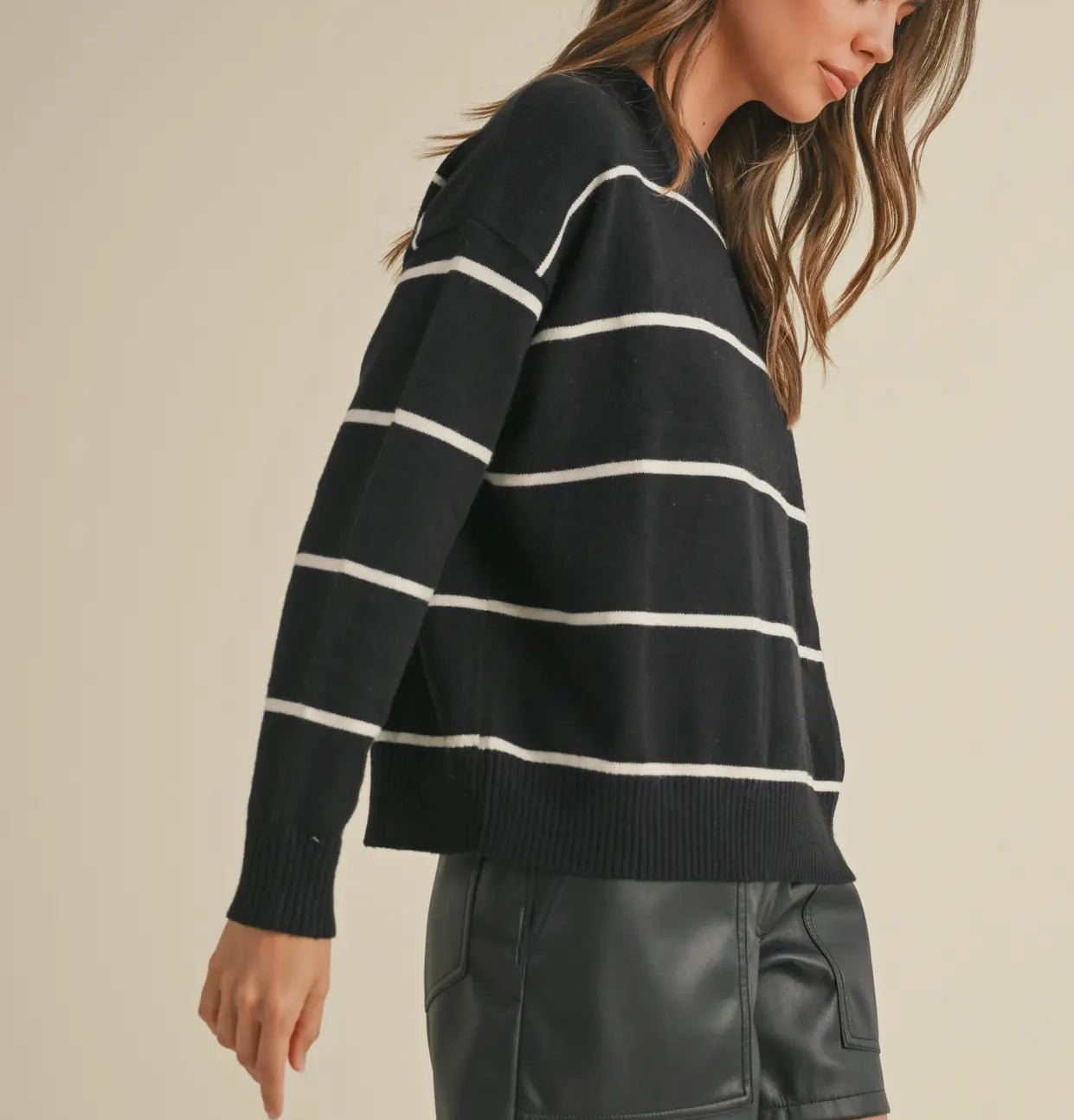 Black & White Striped Sweater - Harris Boulevard