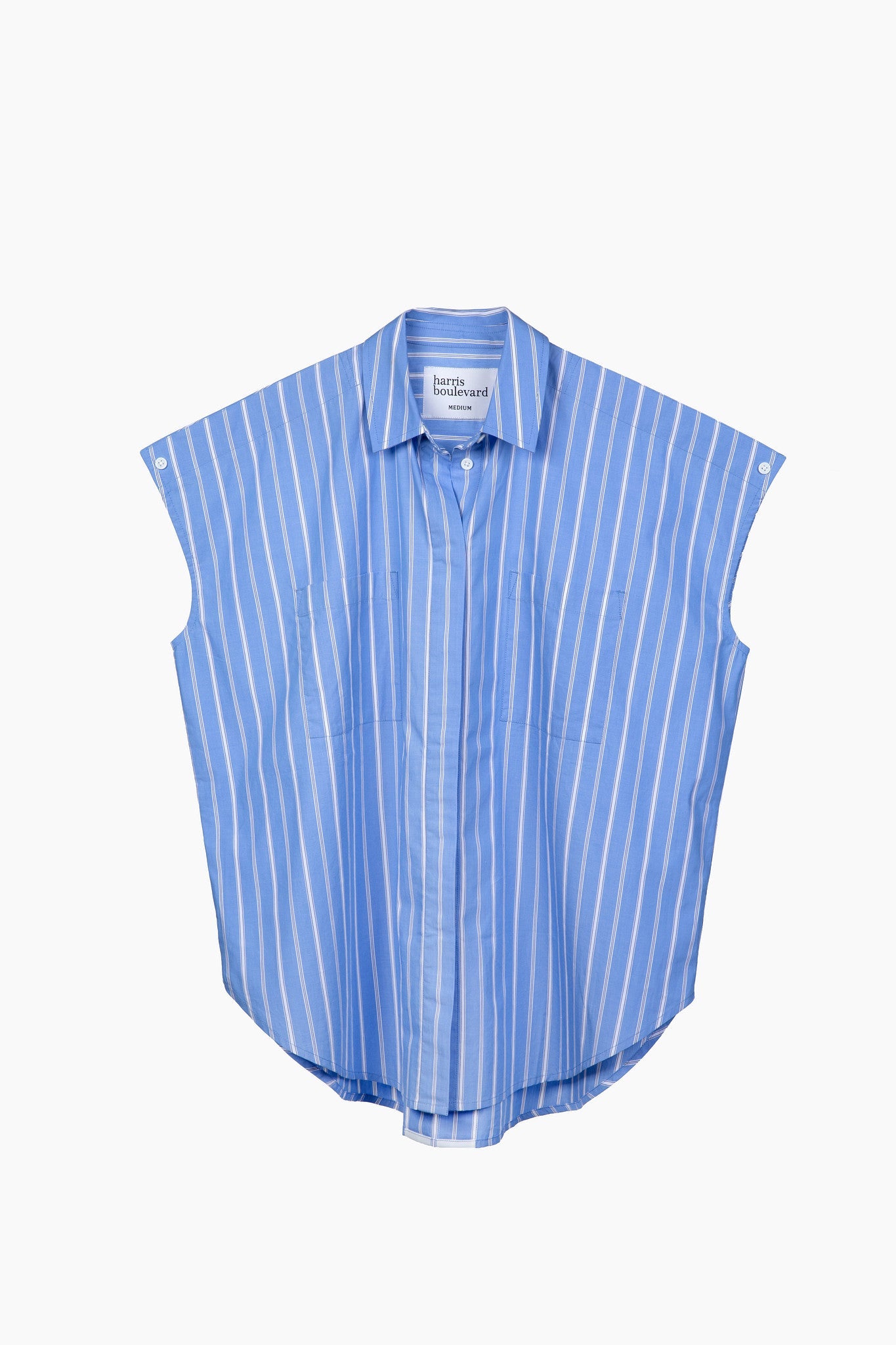 Blue Multi-Stripe Cap Sleeve Woven - harris boulevard