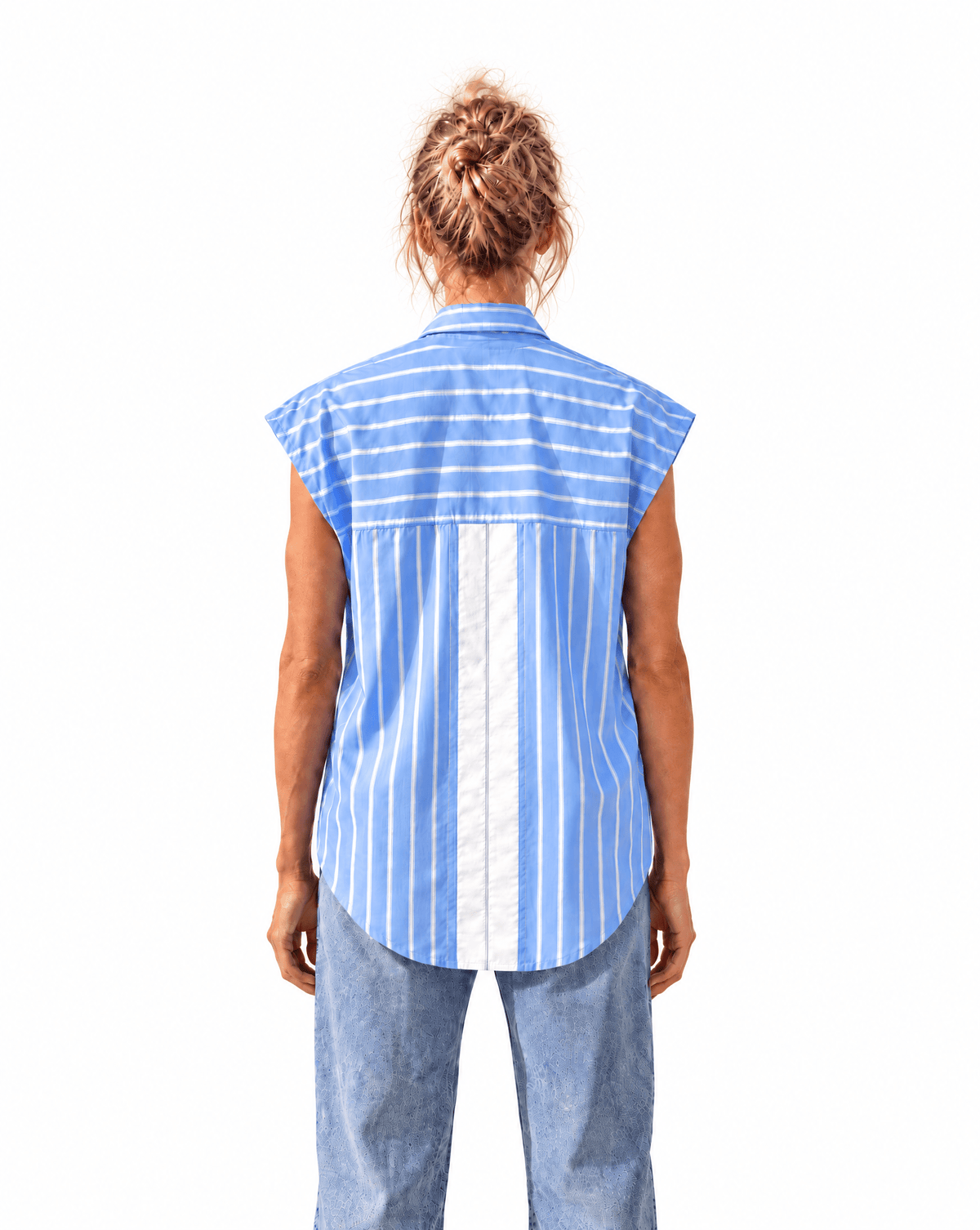 Blue Multi-Stripe Cap Sleeve Woven - harris boulevard