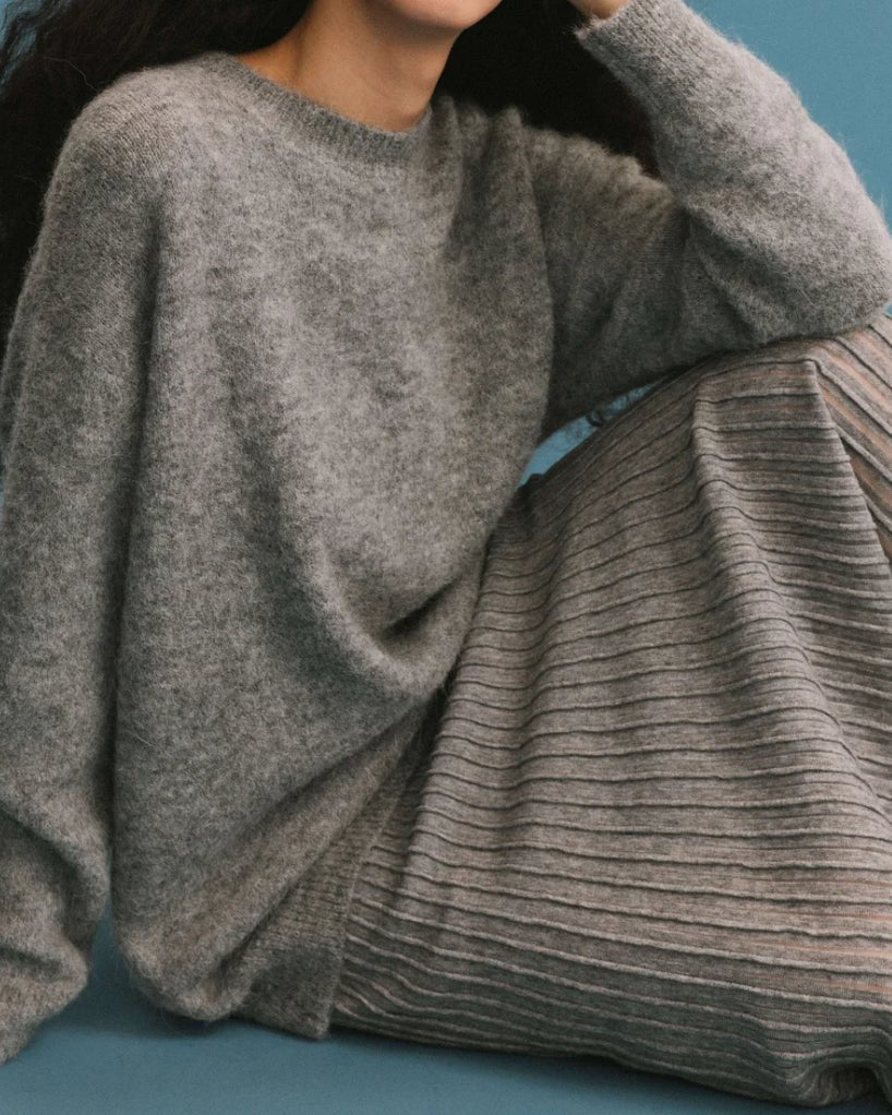 Brushed Alpaca Sweater - Gray - harris boulevard