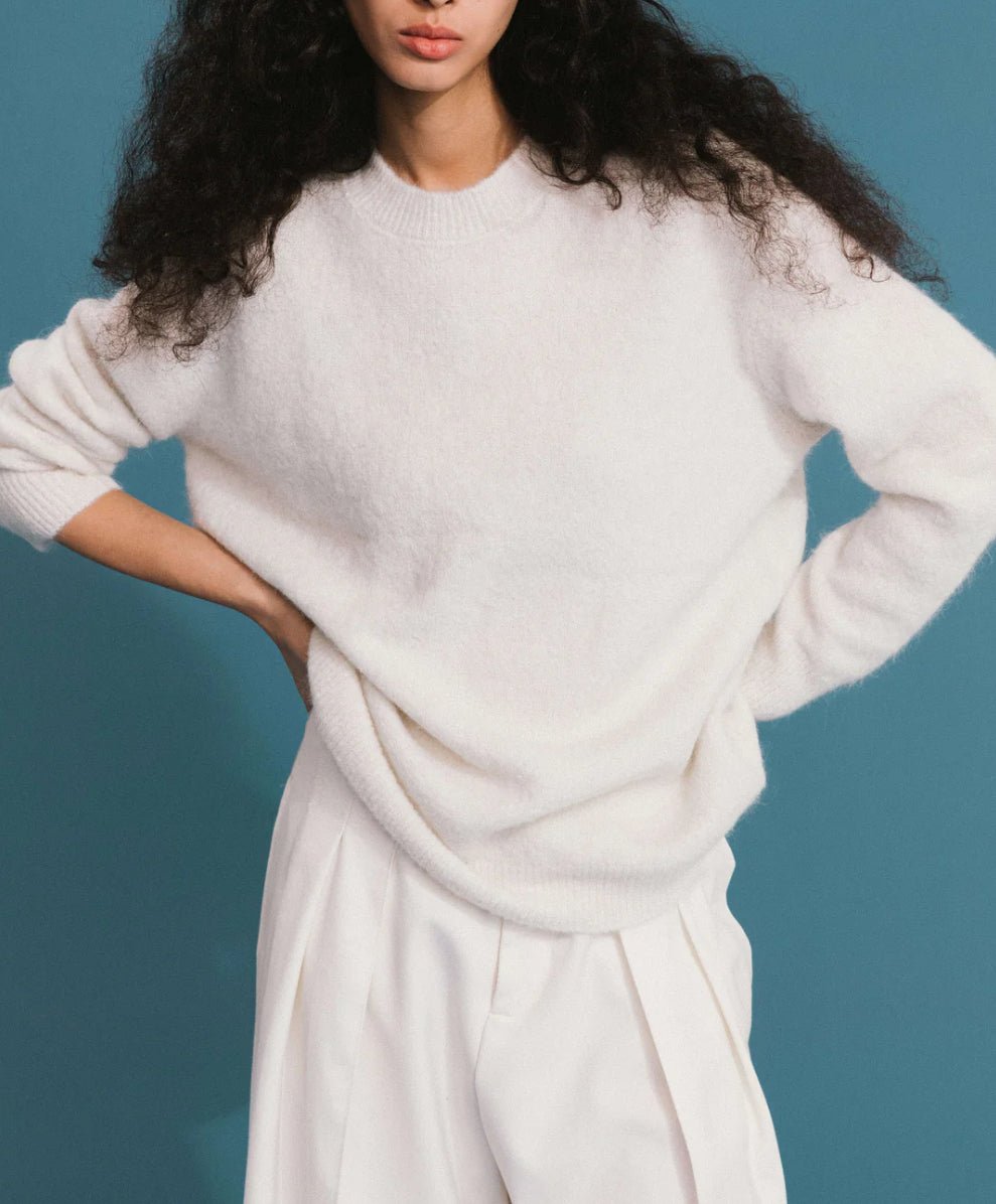 Brushed Alpaca Sweater - White - harris boulevard