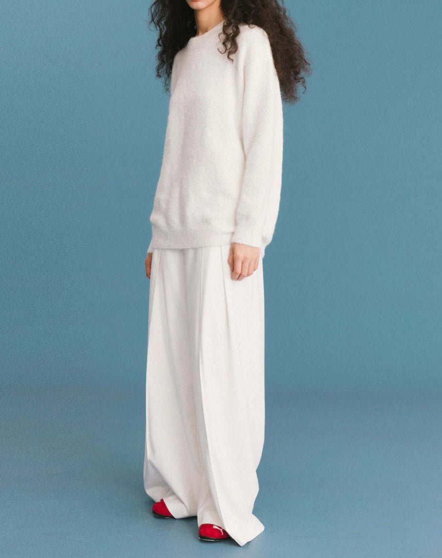 Brushed Alpaca Sweater - White - harris boulevard