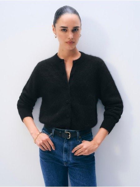 Brushed Cashmere Cardigan - Black - harris boulevard