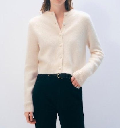 Brushed Cashmere Cardigan - Ivory - harris boulevard