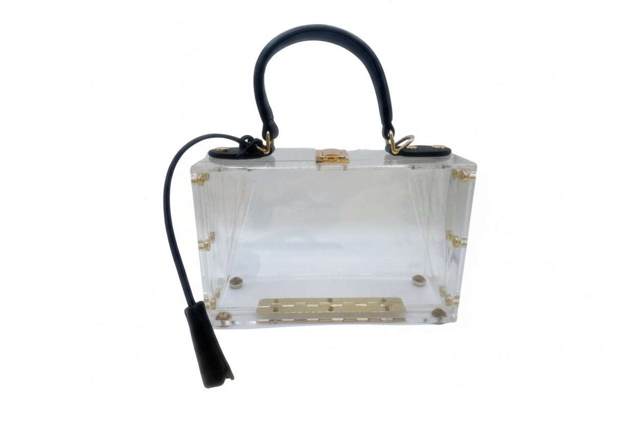 Clear Pillbox Purse - Black Trim - harris boulevard