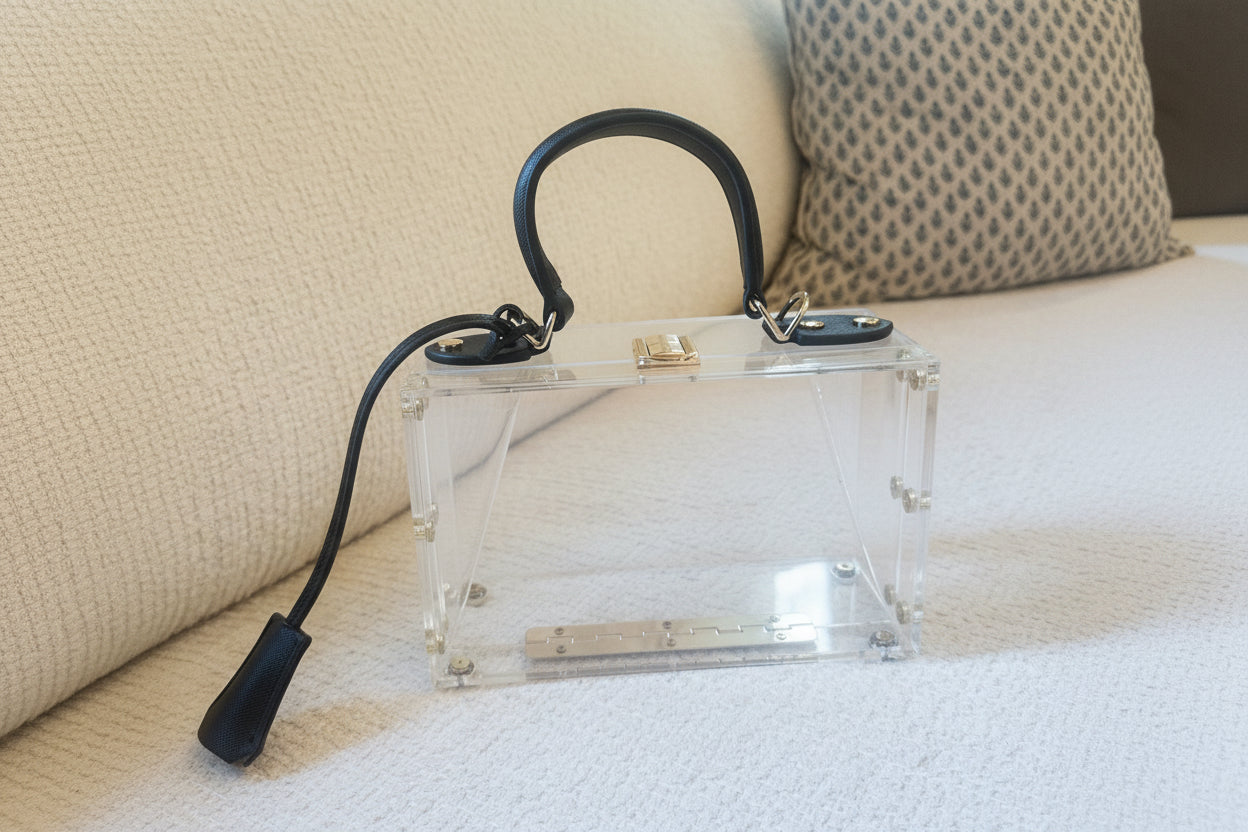 Clear Pillbox Purse - Black Trim - harris boulevard