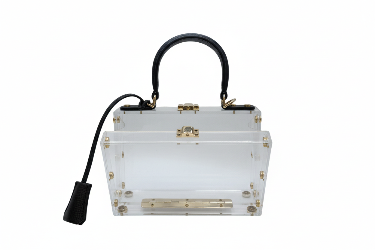 Clear Pillbox Purse - Black Trim - harris boulevard