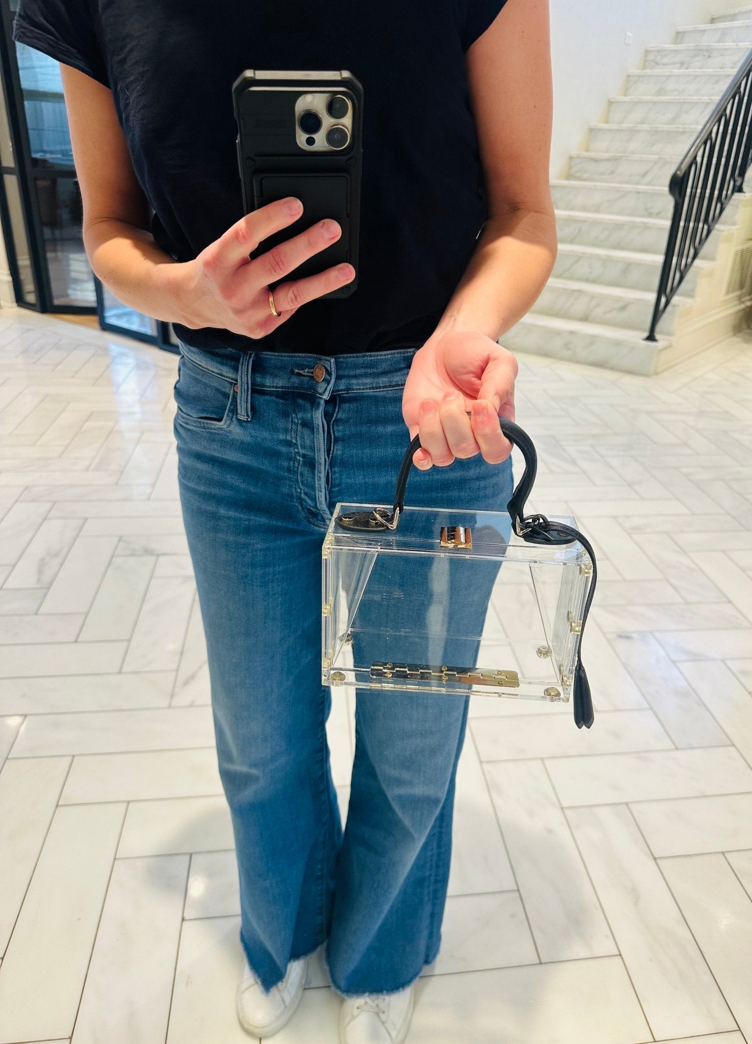 Clear Pillbox Purse - Black Trim - harris boulevard