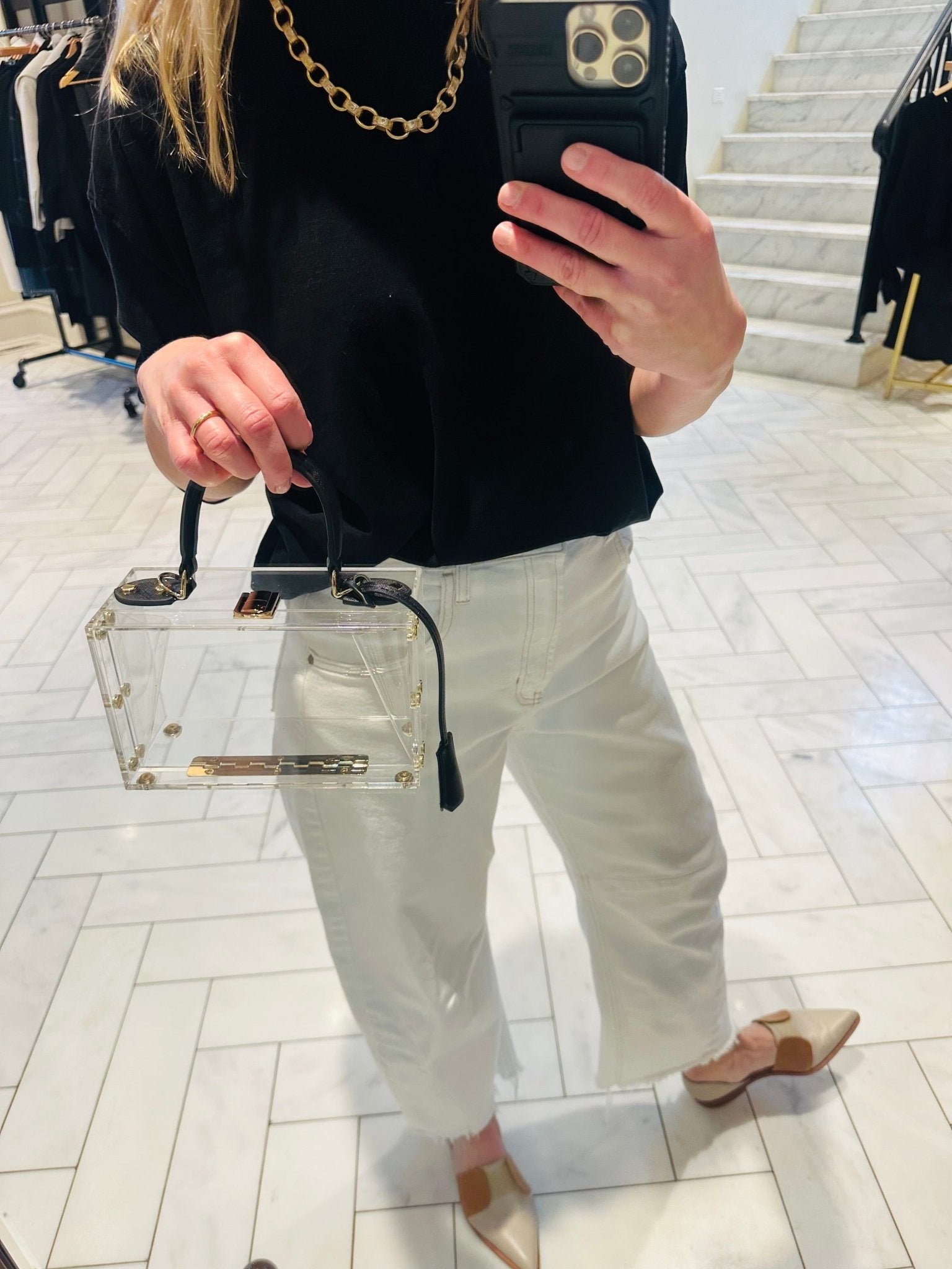 Clear Pillbox Purse - Black Trim - harris boulevard