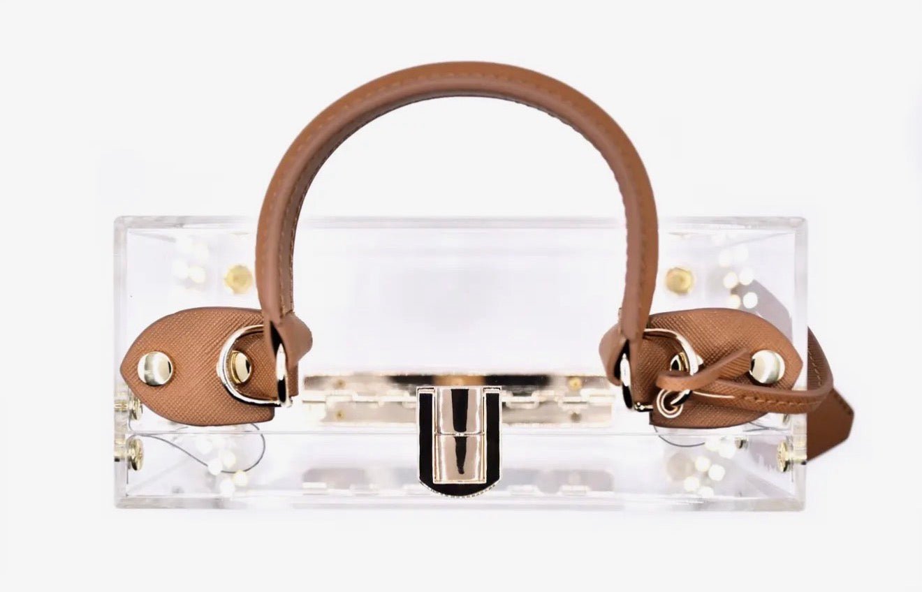 Clear Pillbox Purse - Brown Trim - harris boulevard