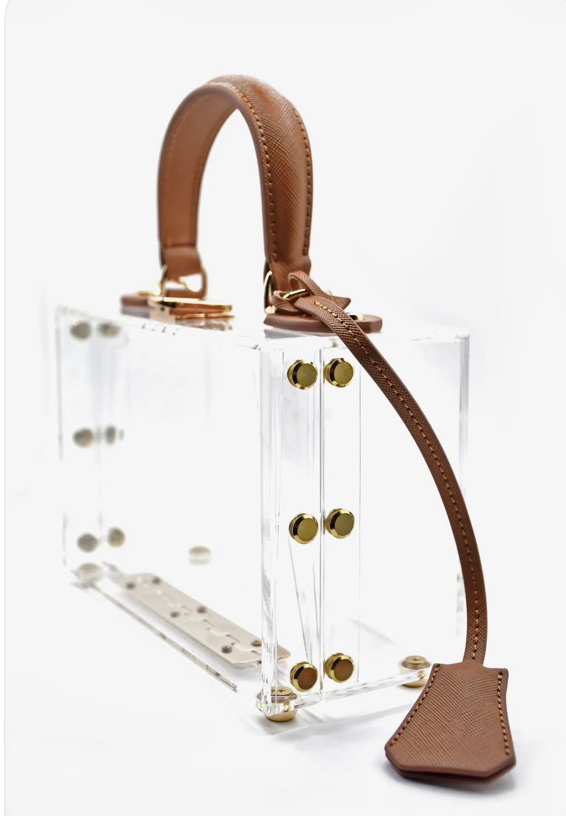 Clear Pillbox Purse - Brown Trim - harris boulevard