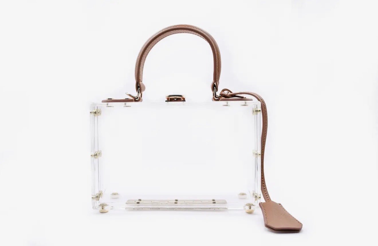 Clear Pillbox Purse - Brown Trim - harris boulevard