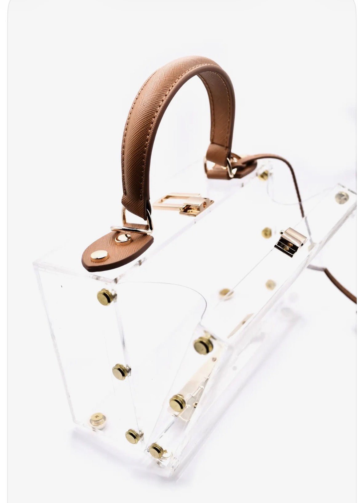 Clear Pillbox Purse - Brown Trim - harris boulevard