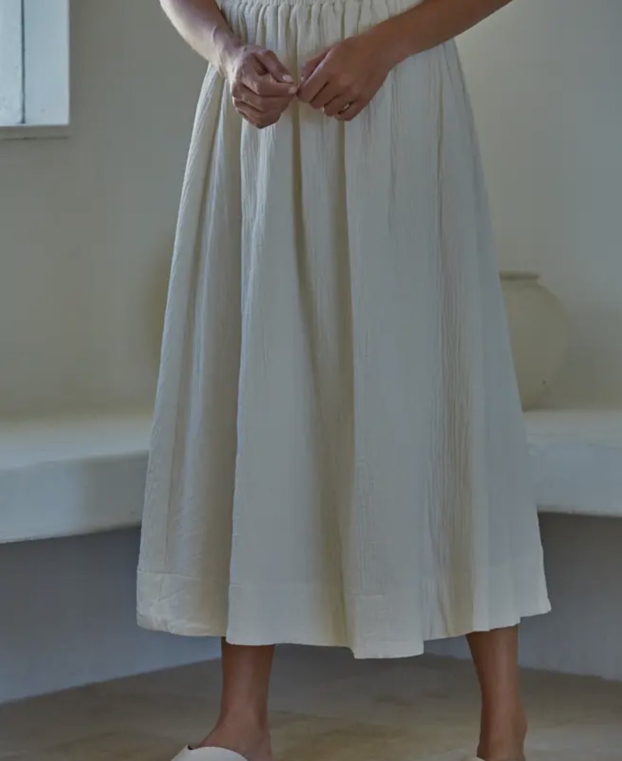 Cotton Gauze Flare Midi Skirt with Lining | harris boulevard