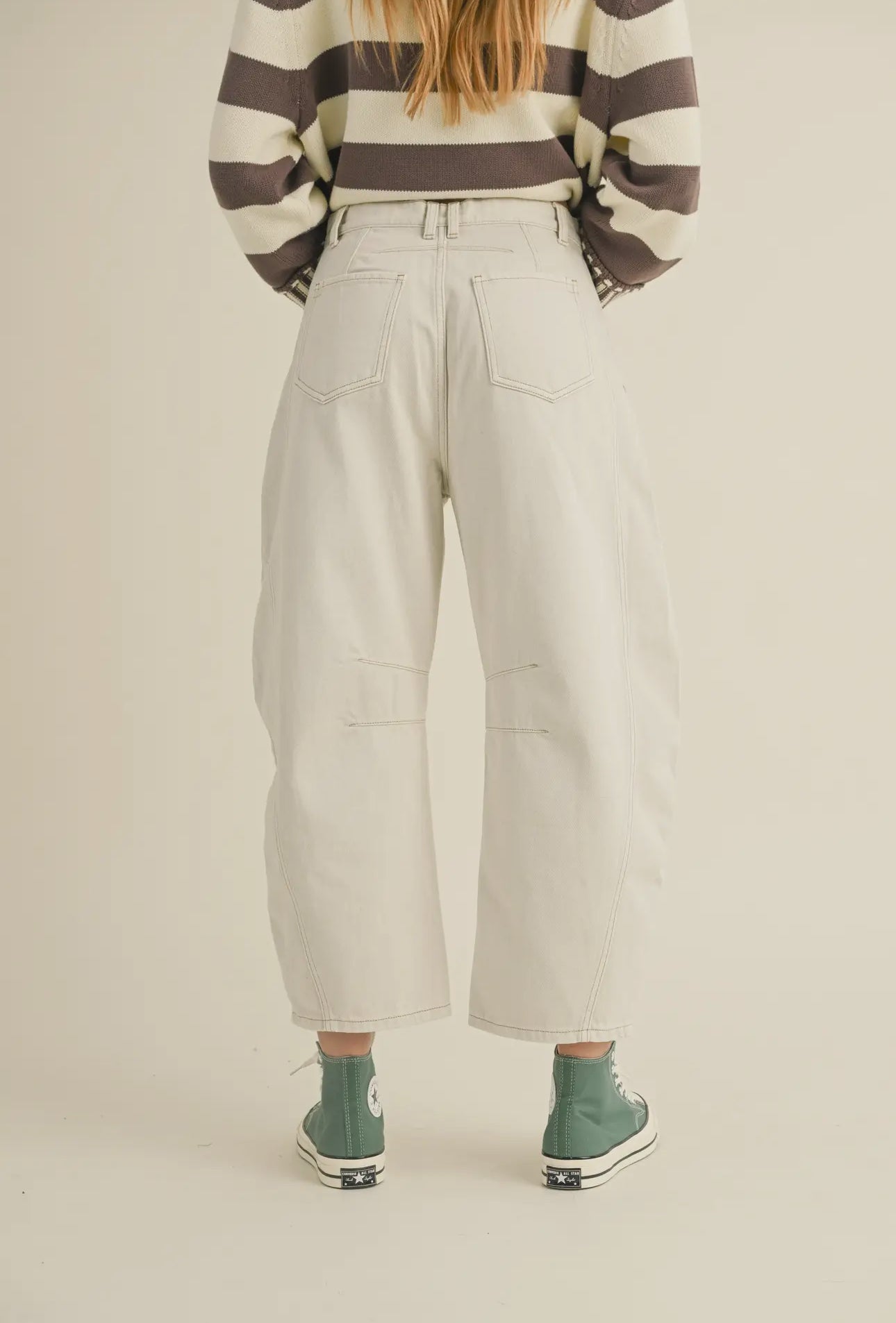 Ecru Cotton Barrel Pant - harris boulevard