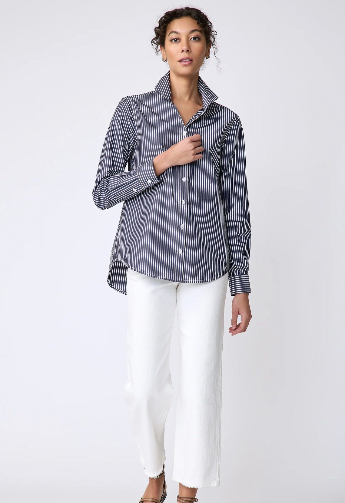 Ginna Box Pleat Shirt - Savoy Stripe - harris boulevard