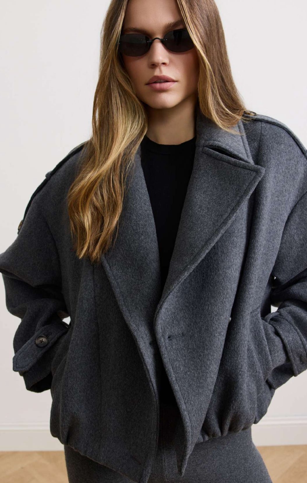 Gray Wool Blend Bomber - harris boulevard