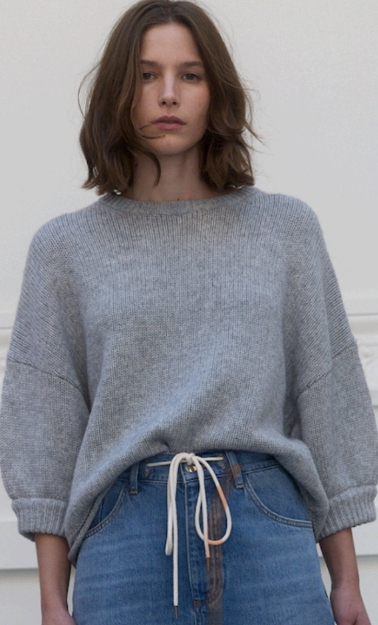 Grey 3/4 Sleeve Sweater - harris boulevard