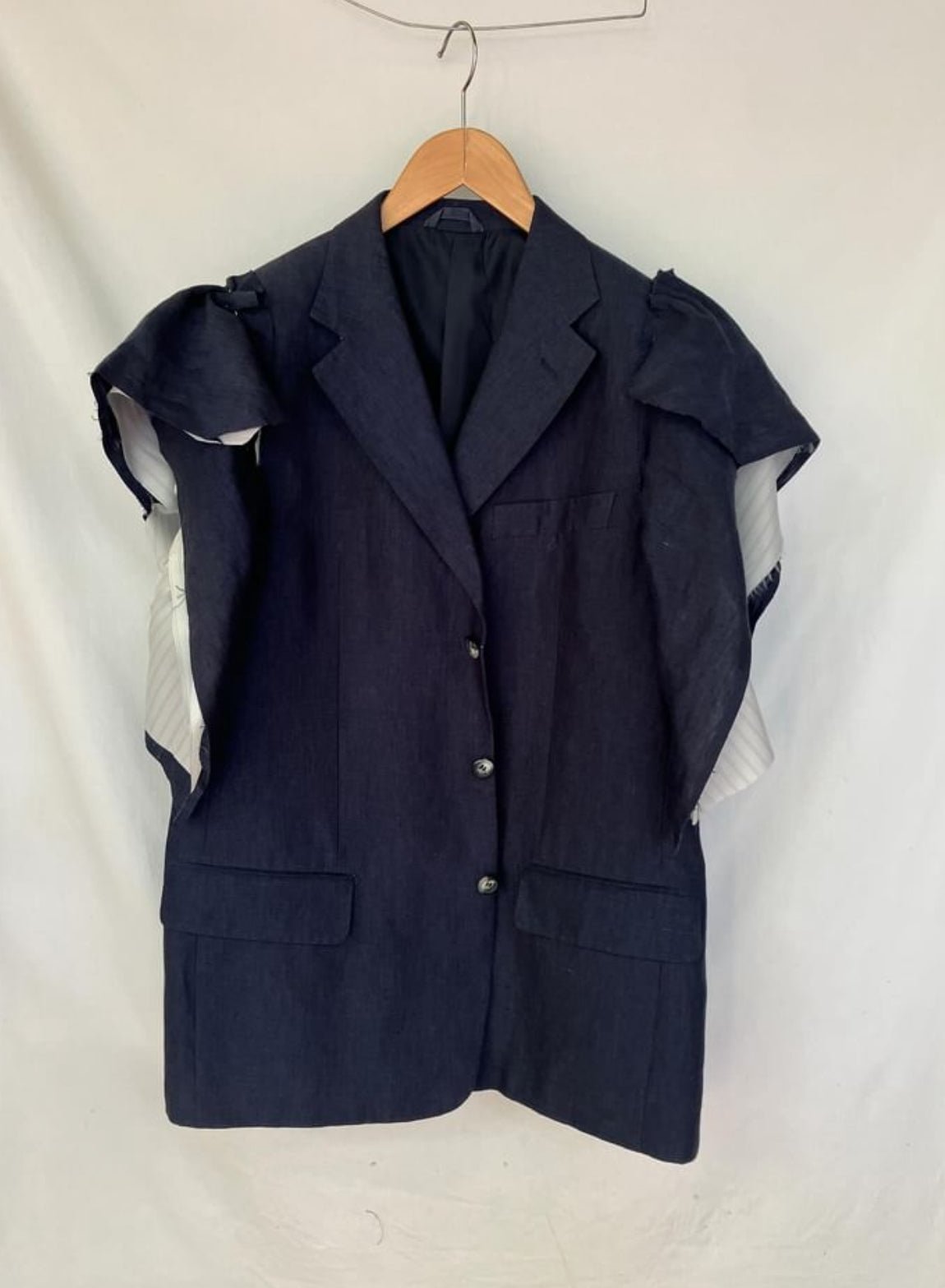 Navy Deconstructed Blazer with stripe - harris boulevard