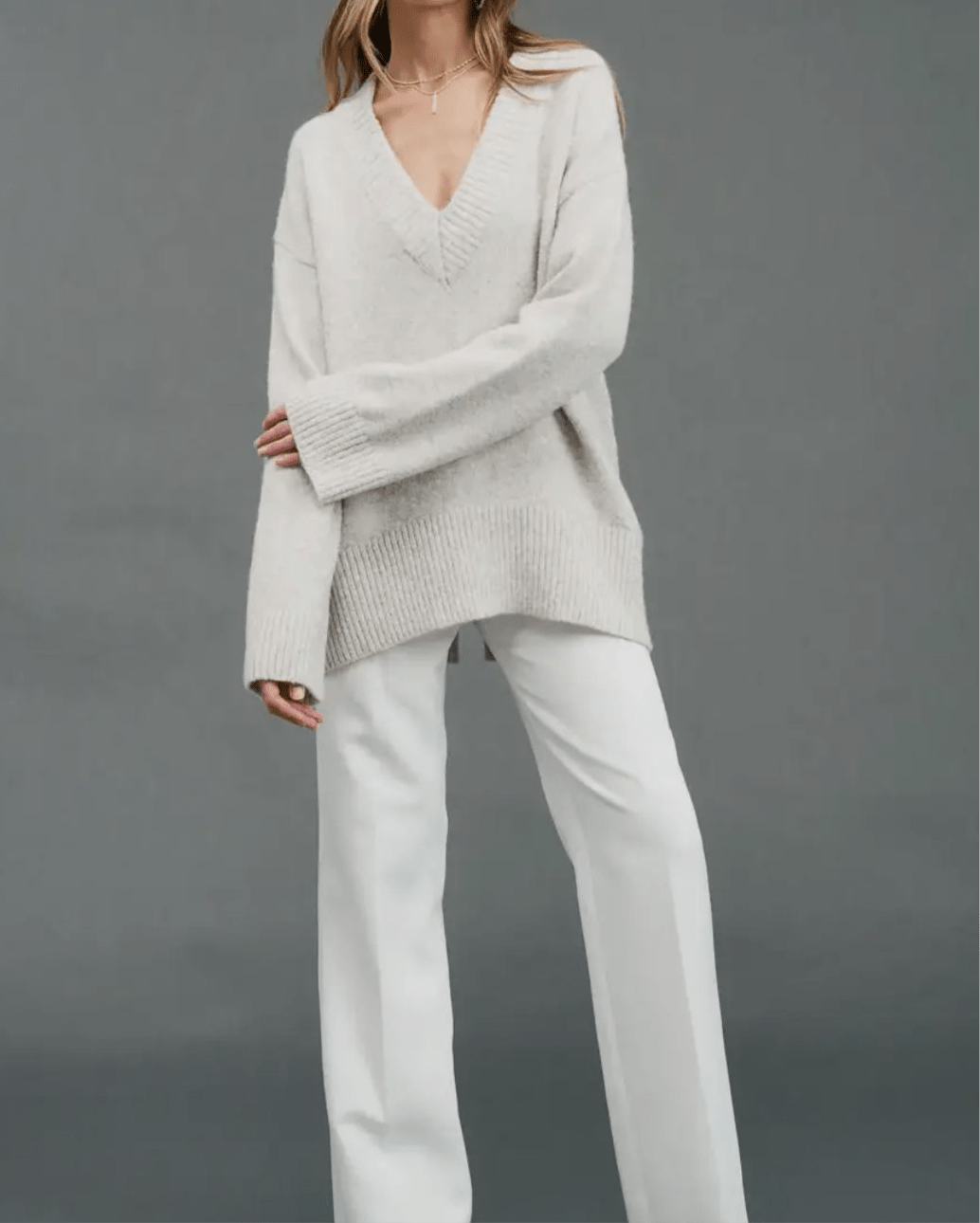 Oatmeal V - Neck Sweater - harris boulevard