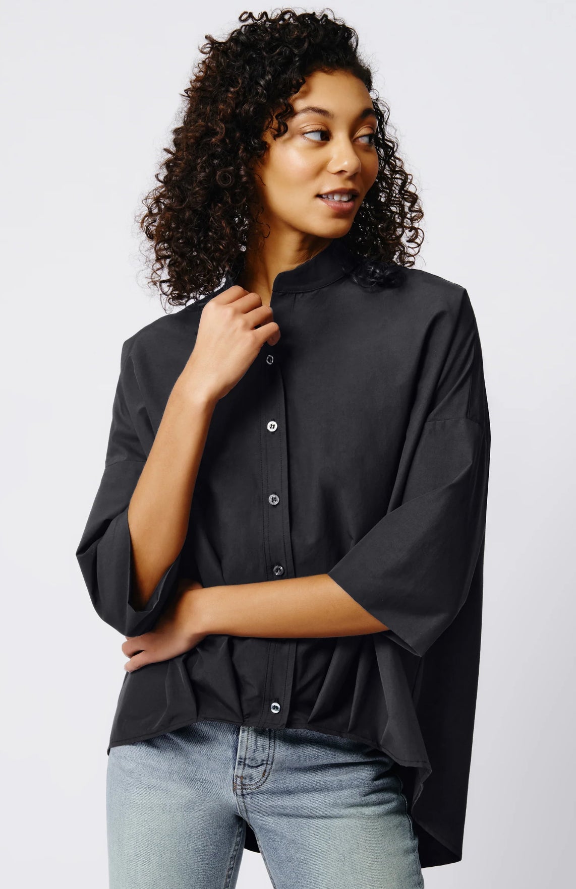 Pleat Hem Kimono Top - Black - harris boulevard