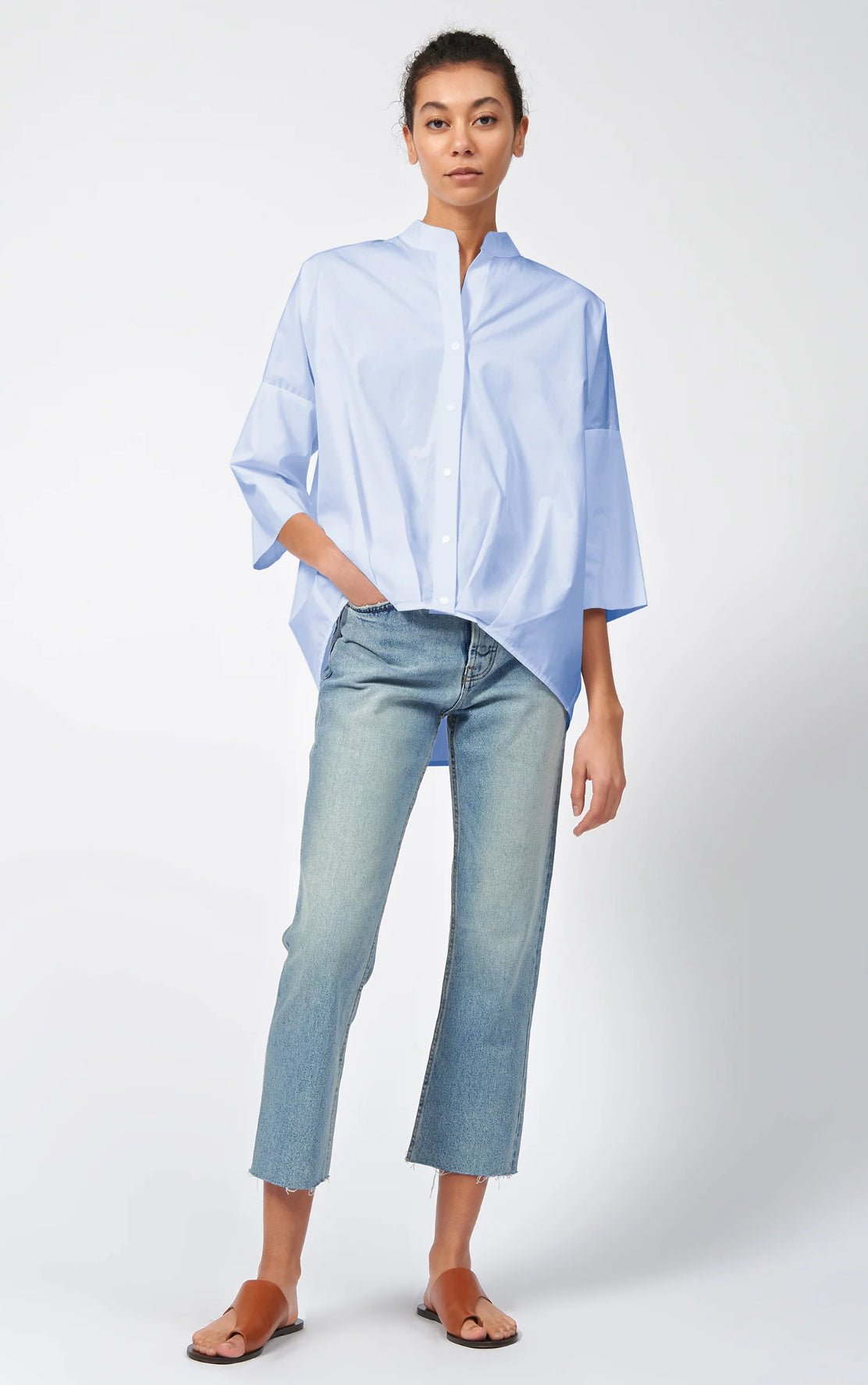 Poplin Pleat Hem Kimono - Blue - harris boulevard