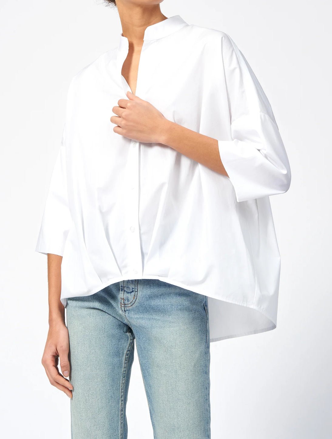 Poplin Pleat Hem Kimono - White - harris boulevard