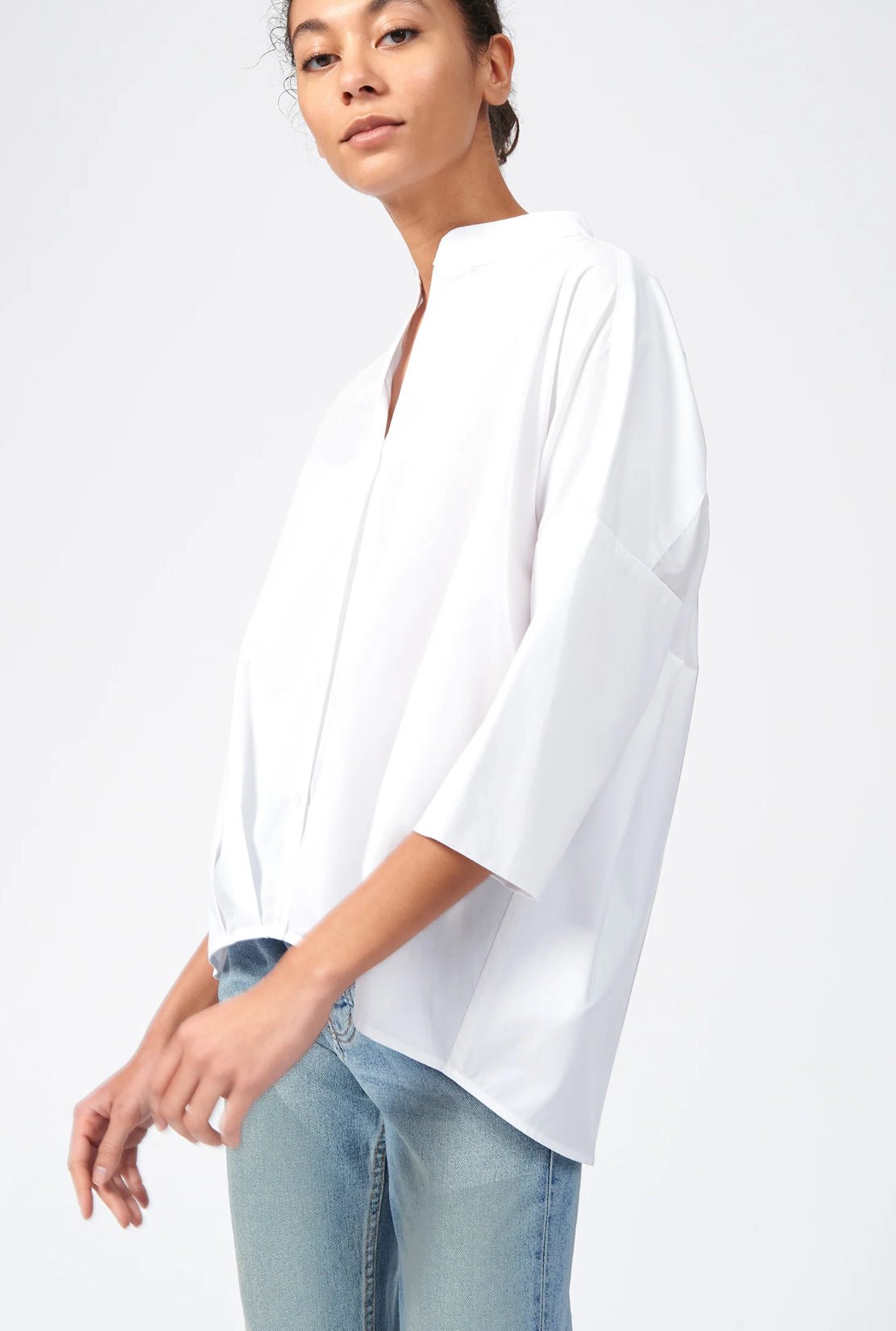 Poplin Pleat Hem Kimono - White - harris boulevard