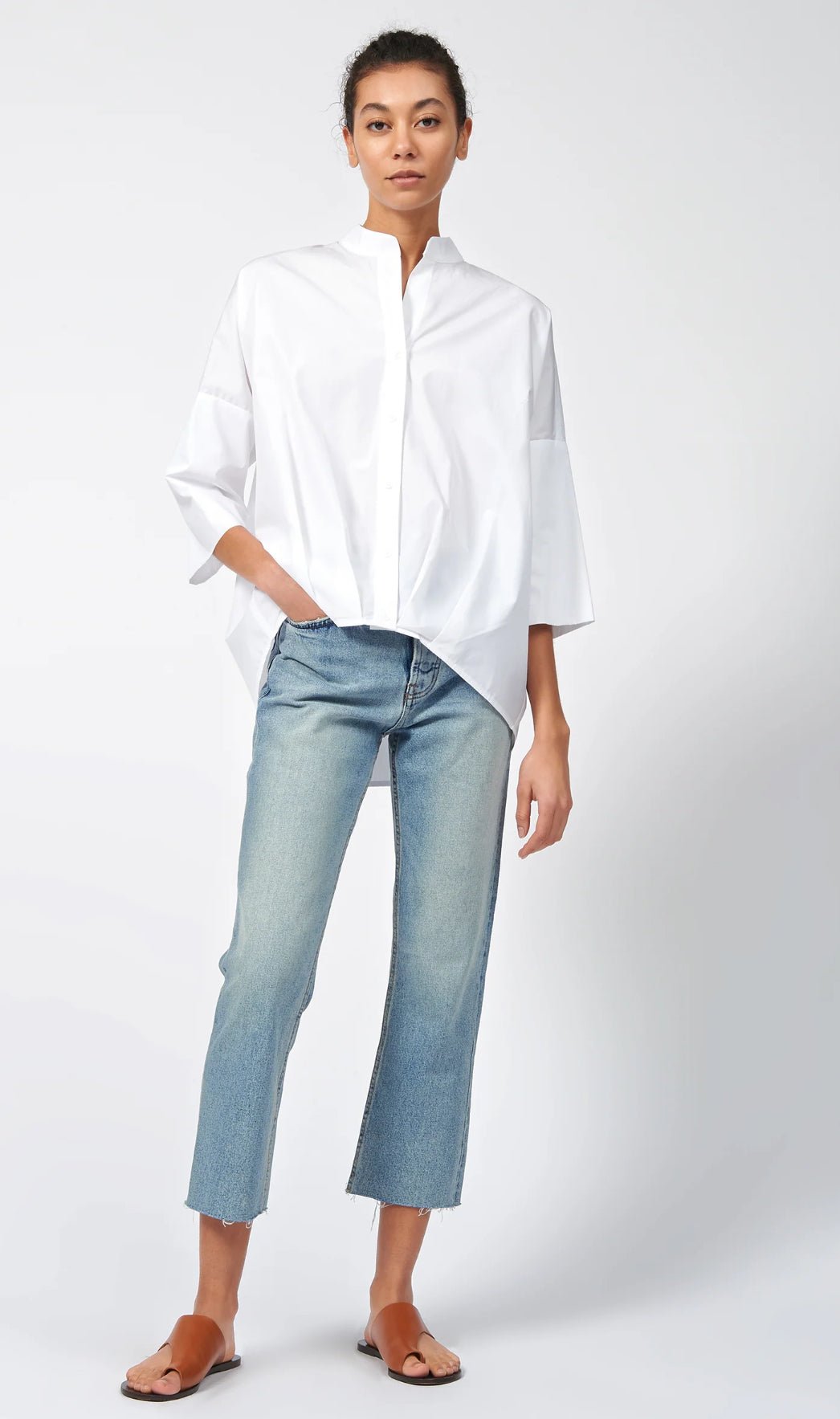 Poplin Pleat Hem Kimono - White - harris boulevard
