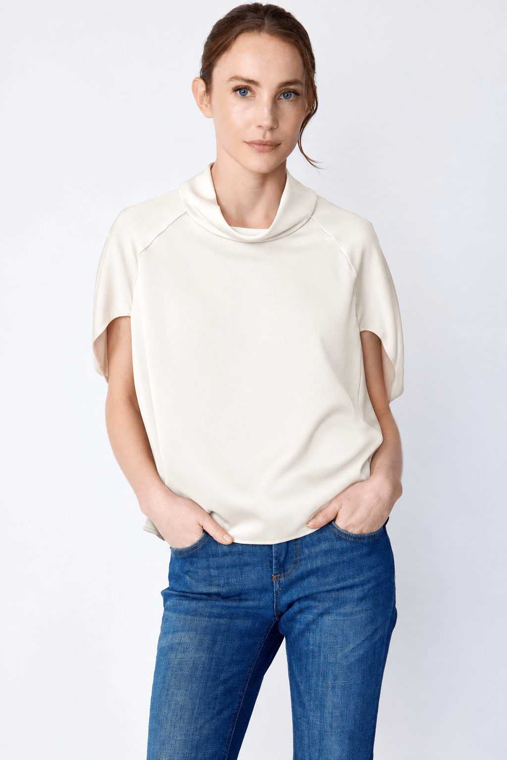 Satin Cape Top Ivory - harris boulevard