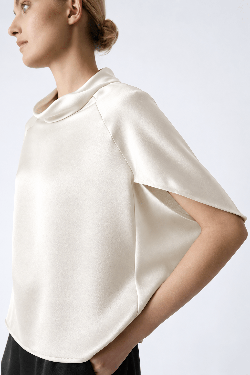 Satin Cape Top Ivory - harris boulevard