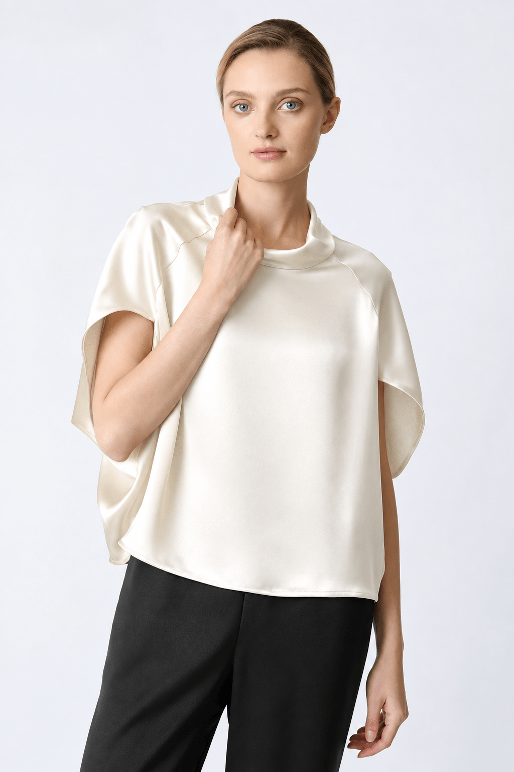 Satin Cape Top Ivory - harris boulevard