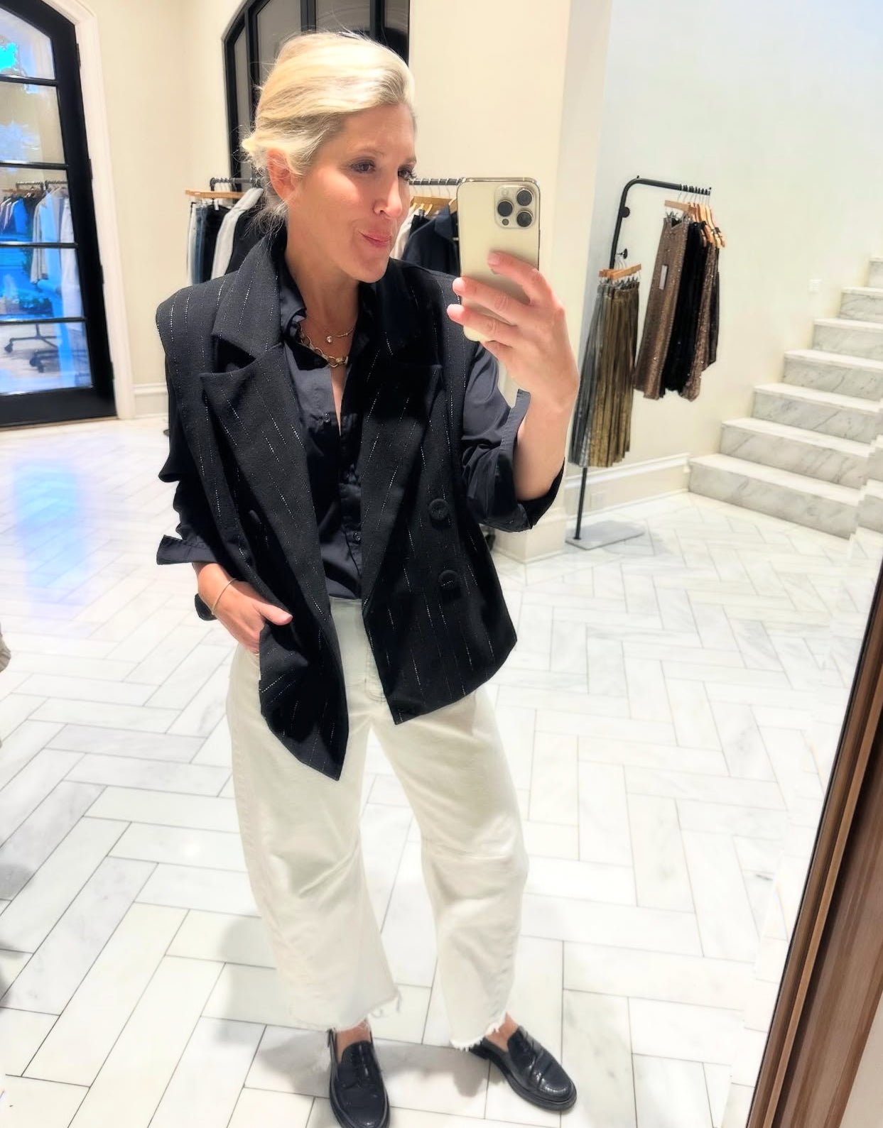 Striped Blazer Vest - harris boulevard