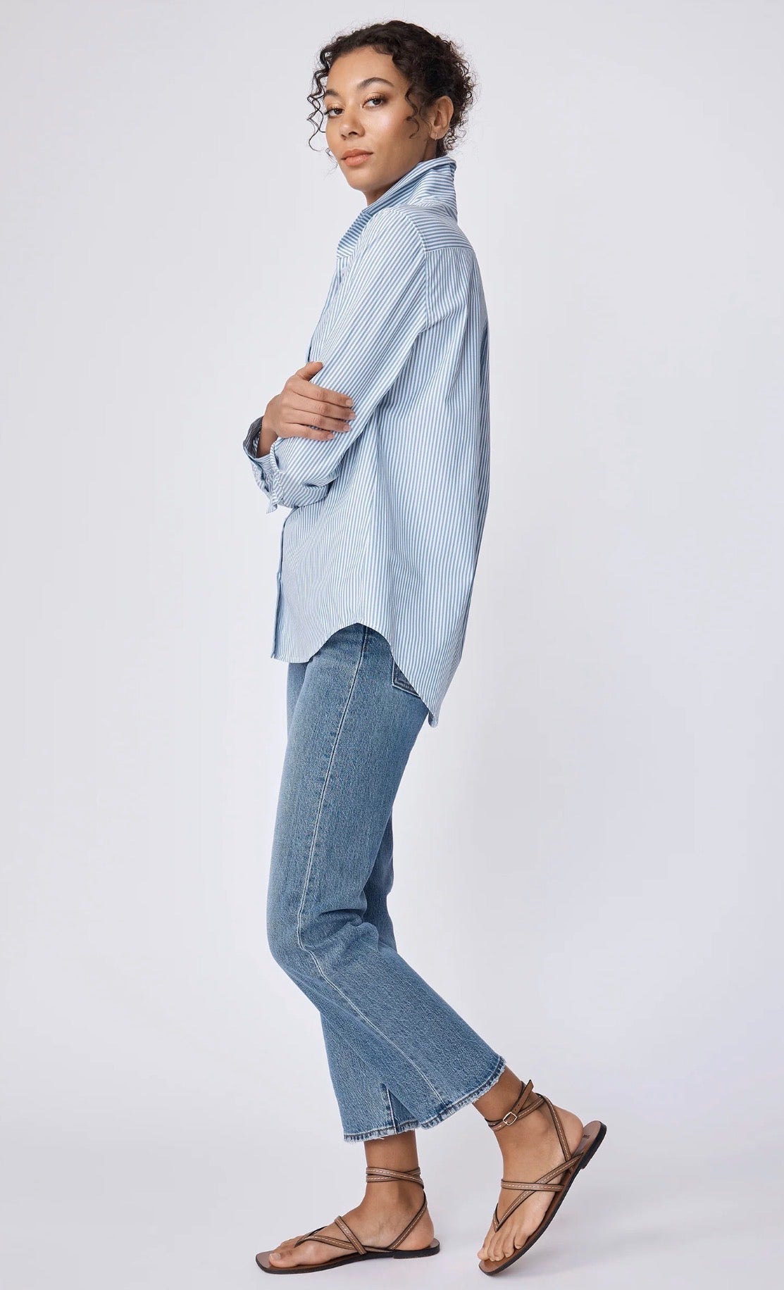 Striped Box Pleat Ginna Shirt - harris boulevard