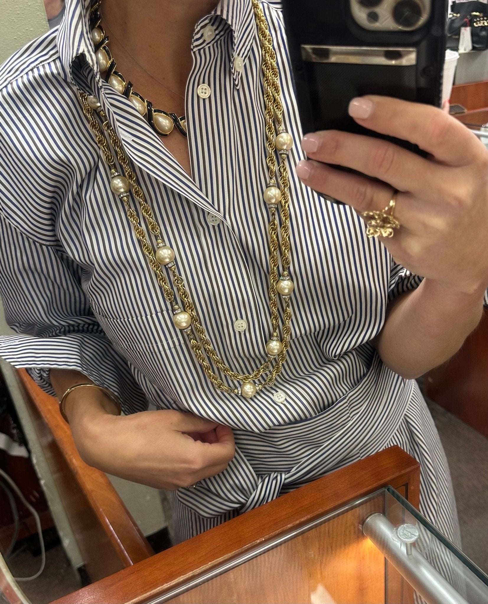 Vintage Chain Necklace with Pearl Detail - harris boulevard